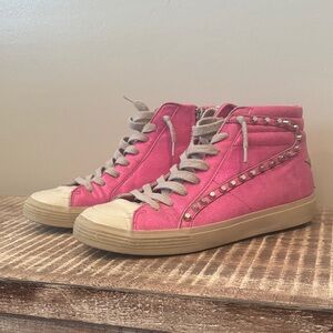 ShuShop Pink Studded High-Top Sneakers